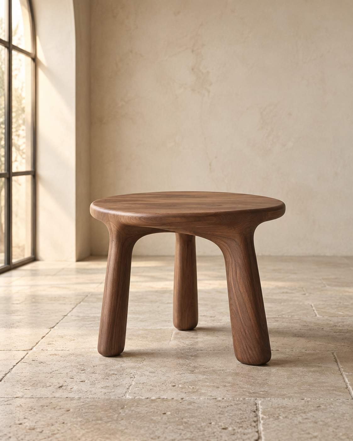 Mesa auxiliar de madera en un ambiente sereno